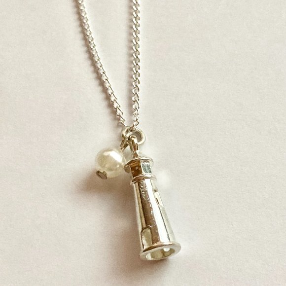 Nautical Pearl Lighthouse Charm Necklace Silver Plated Pendant 22" Chain - Picture 5 of 8